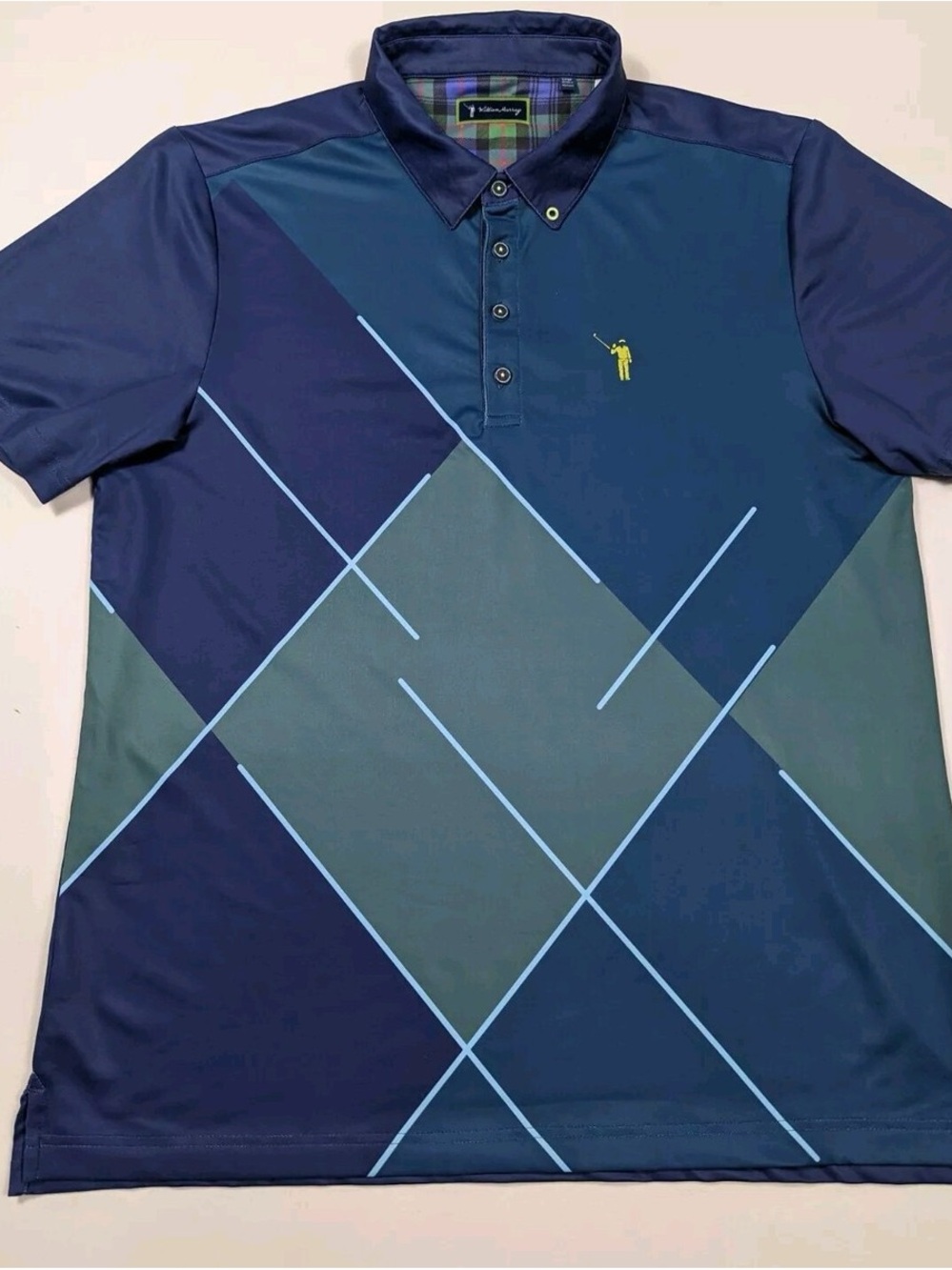 William Murray Golf Navy & Teal Geometric Polo, Size XL